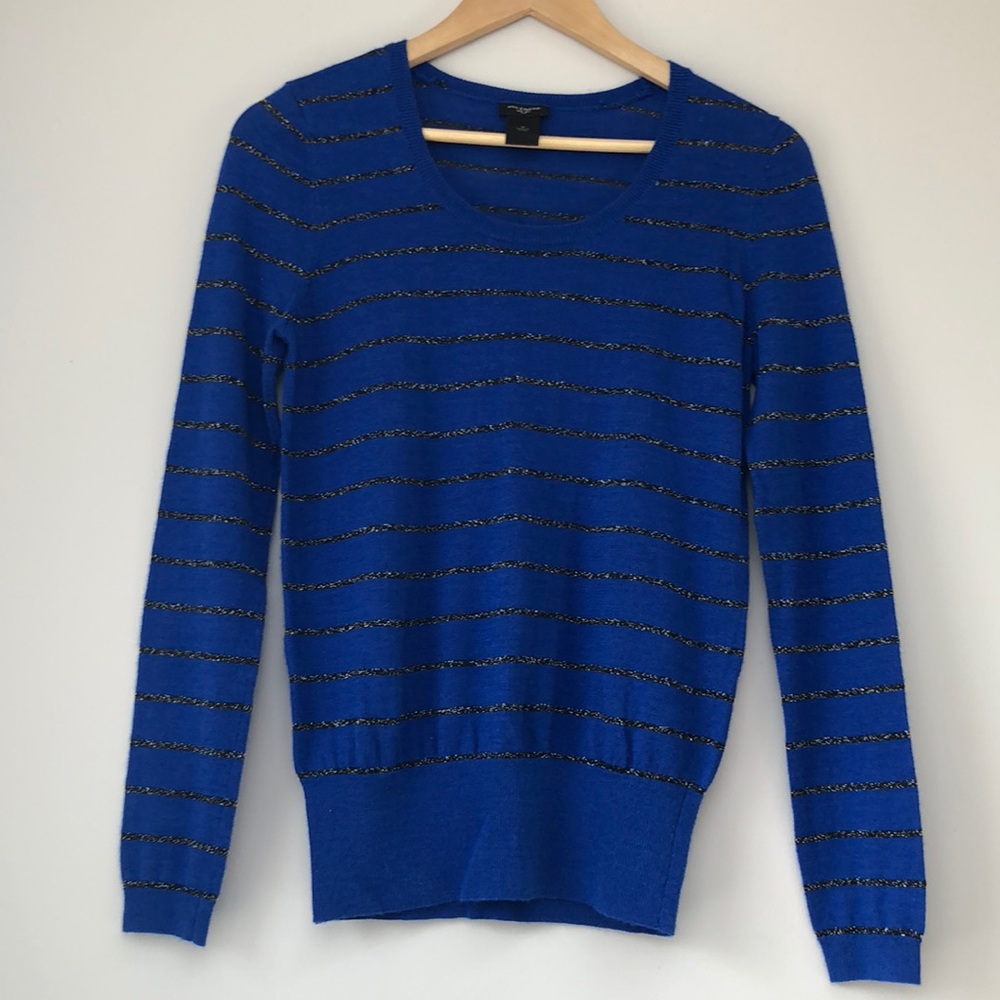 Ann Taylor M Merino Blend Blue Striped Sweater